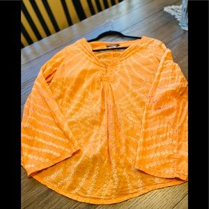 •Antic Batik Orange V-Neck Boho Top